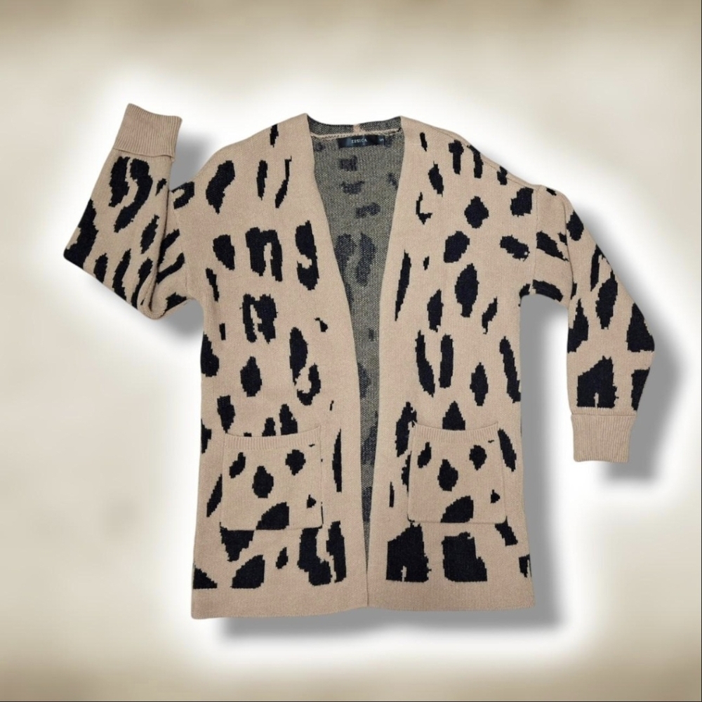 Zesica Cardigan Women's Small Lepoard Print Knit Causal Sweater Cardigan Pockets